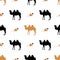 Simple seamless pattern with camels. Vector. Vector pattern. Gold and black camel.