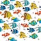 Simple seamless pattern with coral fishes. Endless texture