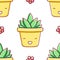 Simple seamless pattern, cute kawaii hand drawn aloe doodles