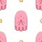 Simple seamless pattern, cute kawaii hand drawn monster doodles