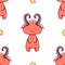 Simple seamless pattern, cute kawaii hand drawn monster doodles