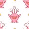 Simple seamless pattern, cute kawaii hand drawn monster doodles