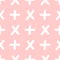 Simple seamless pattern with repeating white crosses on a pink background. Drawn by hand.