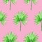 Simple seamless pattern with watercolor palm leaves on bright pink. Texture with tropical leaf repeat