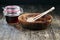simple and self-made ladle honey spoon is made of wood