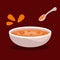A simple serving of modern vegan food on a brown background. carrot soup puree, illustration of vegetarian food from