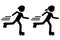 Simple set 2 vector, icon stickman woman and man riding inline skate using helmet