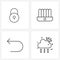 Simple Set of 4 Line Icons such as key, turn, hotdog, meal, cloud