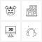 Simple Set of 4 Line Icons such as pumpkin; cinema; building; commerce; monitor