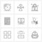 Simple Set of 9 Line Icons such as avatar, protection technology, interaction, certified security, education