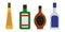 Simple set of alcoholic colorful bottles illustration. Alcohol cocktails drinks icons. Bar menu flat color vector logos