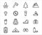 Simple Set of camping and hiking gear Related Vector icon design. Contains such Icons as mountain, campfire, axe, tree, compass,