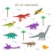 Simple set flat style icons of different dinosaurs. Pictograms  for print on t-shirt or design card.