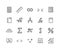 Simple Set of math Related Vector Line Icons. Contains such Icons as ruler, function, percentage, number of pi and more