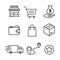 Simple set of online shop market vector icon. Contains such Icons as money, fund, order, wallet, purse, bag, collect, box, deliver