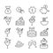 Simple set of shopping or purchase food with special offer,discount coupon related icons isolated. Modern outline on white