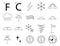 Simple set of weather related vector line icons. Contains icons such as wind, blizzard, sun, rain, Fahrenheit and Celsius, sunset,