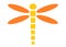 Simple shape symbol of a yellow dragonfly with orange wings white backdrop