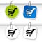 Simple shopping cart - trolley on green, blue and white stickers. Rounded and square labels. Item, buy button for web page.