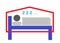 A simple side view outline shapes of a person lying on a bed sleeping protected by a mosquito net