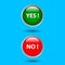 Simple sign graphic design isolated on blue background. Circle YES and NO button symbols for voting, decisions, web