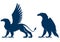 Simple silhouette illustration of a griffin and an eagle