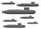 A simple simplified 3D model outline shape of a fleet of nuclear battle submarine white backdrop