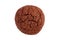 Simple single homemade brown fresh round dark chocolate cookie chip, object isolated on white, cut out, cracks. Top view