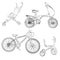 Simple sketch of baby stroller, tricycle, folding and mountain bike