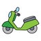 Simple small cute green motorcycle on white background