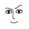 Simple smile face with a raised eyebrow. Open eyes. Vector illustration.