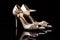 Simple sober and elegant bridal shoes on black background. Generative AI