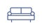 Simple sofa icon in line art style. Outline pictogram of comfortable couch in lounge area or living room. Lineart settee