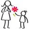 Simple stick figures family  boy giving flower to mother on Mother`s Day  birthday isolated on white background
