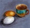 Simple still life with eggs and a Cup of coffee