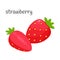 Simple strawberry with leaves. Whole and half. A single illustration. Fruit, berry icon. Flat design. Color vector