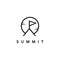 Simple Summit and sun logo, mountain peak logo icon vector template