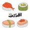 Simple Sushi food vector illustration, colored linear style