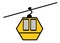 A simple symbolic illustration of a yellow painted cable car on the rail white backdrop