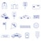 Simple taxi blue outline icons set eps10