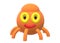 A simple three dimensional cartoon impression of a rounded orange octopus robot with smiling friendly expression white backdrop