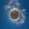 simple tiny planet without buildings in blue sky with beautiful clouds. Transformation of spherical panorama 360 degrees.
