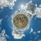 simple tiny planet without buildings in blue sky with beautiful clouds. Transformation of spherical panorama 360 degrees.