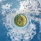 simple tiny planet without buildings in blue sky with beautiful clouds. Transformation of spherical panorama 360 degrees.