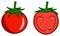 Simple tomato icon, whole and half slice version