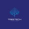 Simple Tree Tech Logo Design with a blue background . Tree Digital Logo Design