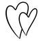simple two hearts black and white sketch on white background valentine\\\'s holiday for postcard design and print close up