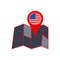 Simple United States of America map pins are isolated with country flags