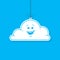 Simple vector cartoon illustration of laughing cloud flaton a string