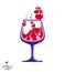 Simple vector cognac goblet with splash, alcohol idea illustration. Stylized artistic glass, decorative romantic rendezvous